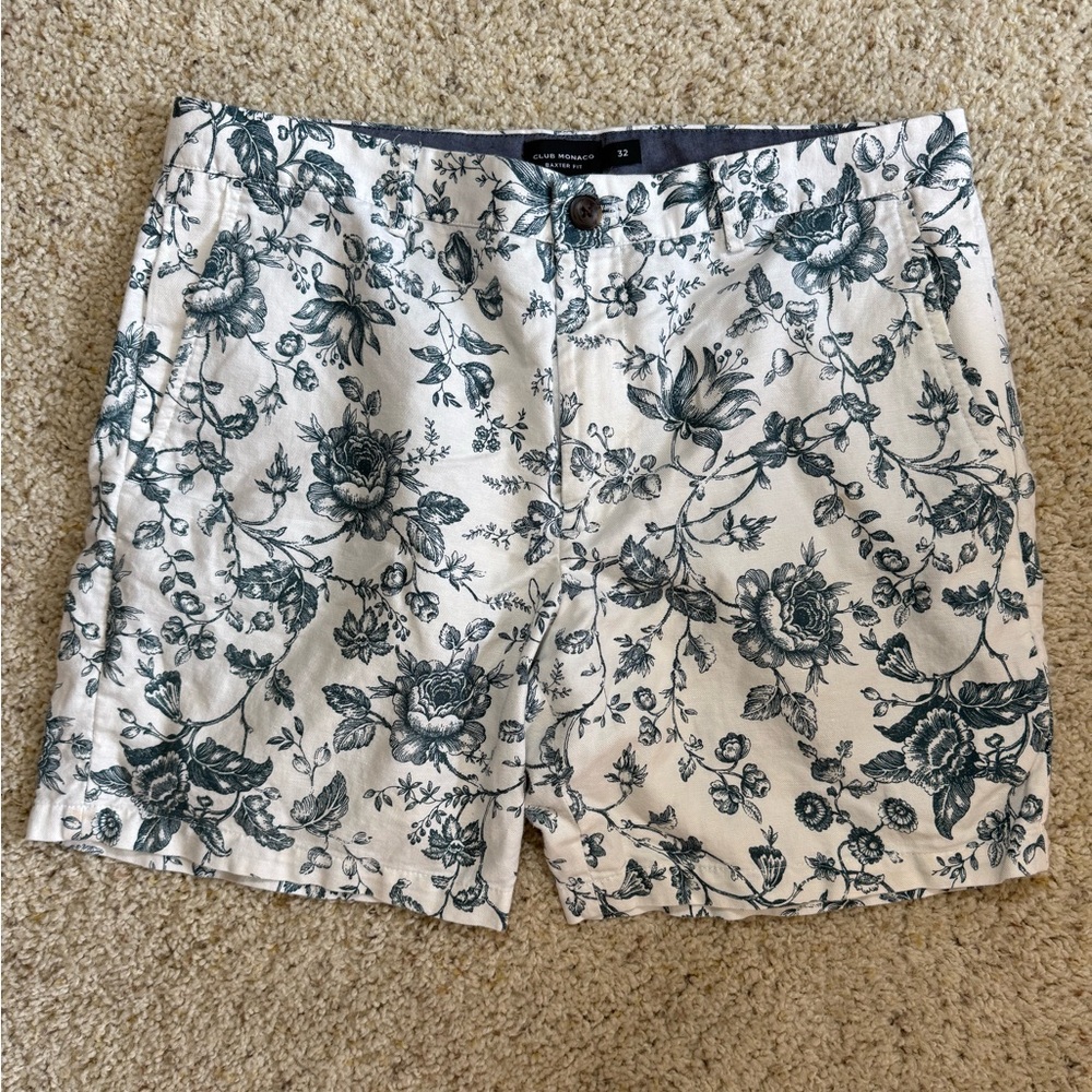 Club Monaco Shorts Mens Floral Linen-Cotton Baxter Fit Casual Size 32